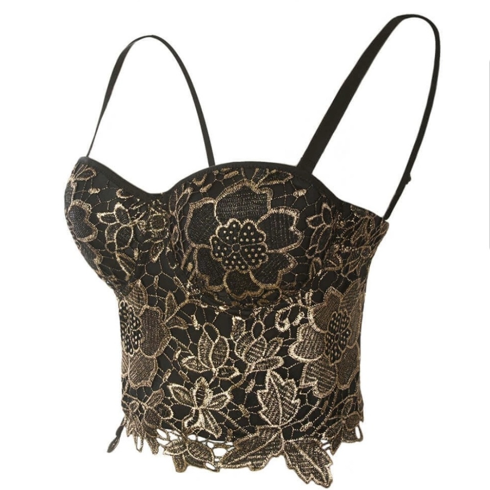 Bronzing Embroidery Lace Bustier Corset Top